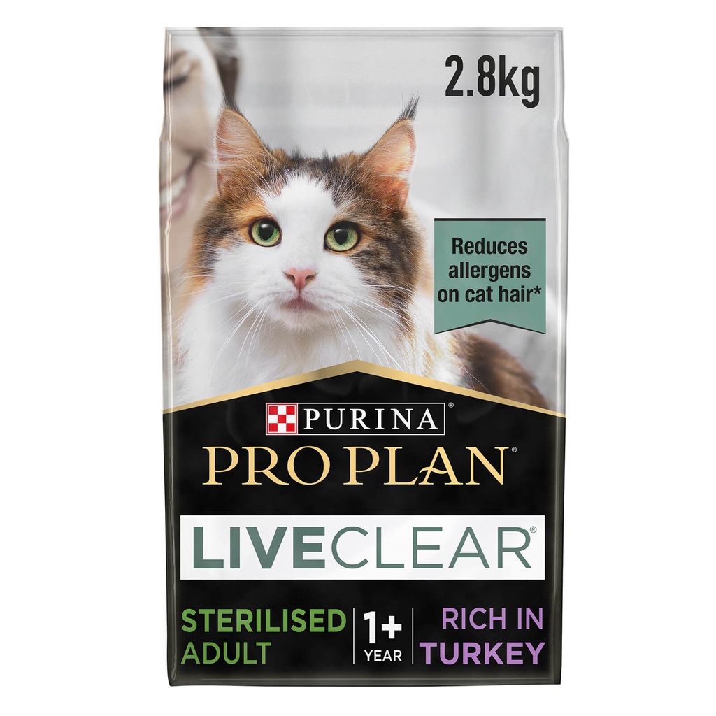 [12425095] Purina Pro Plan LiveClear Sterilised Adult, Allergen Reducing Dry Cat Food with Turkey 2.8 kg