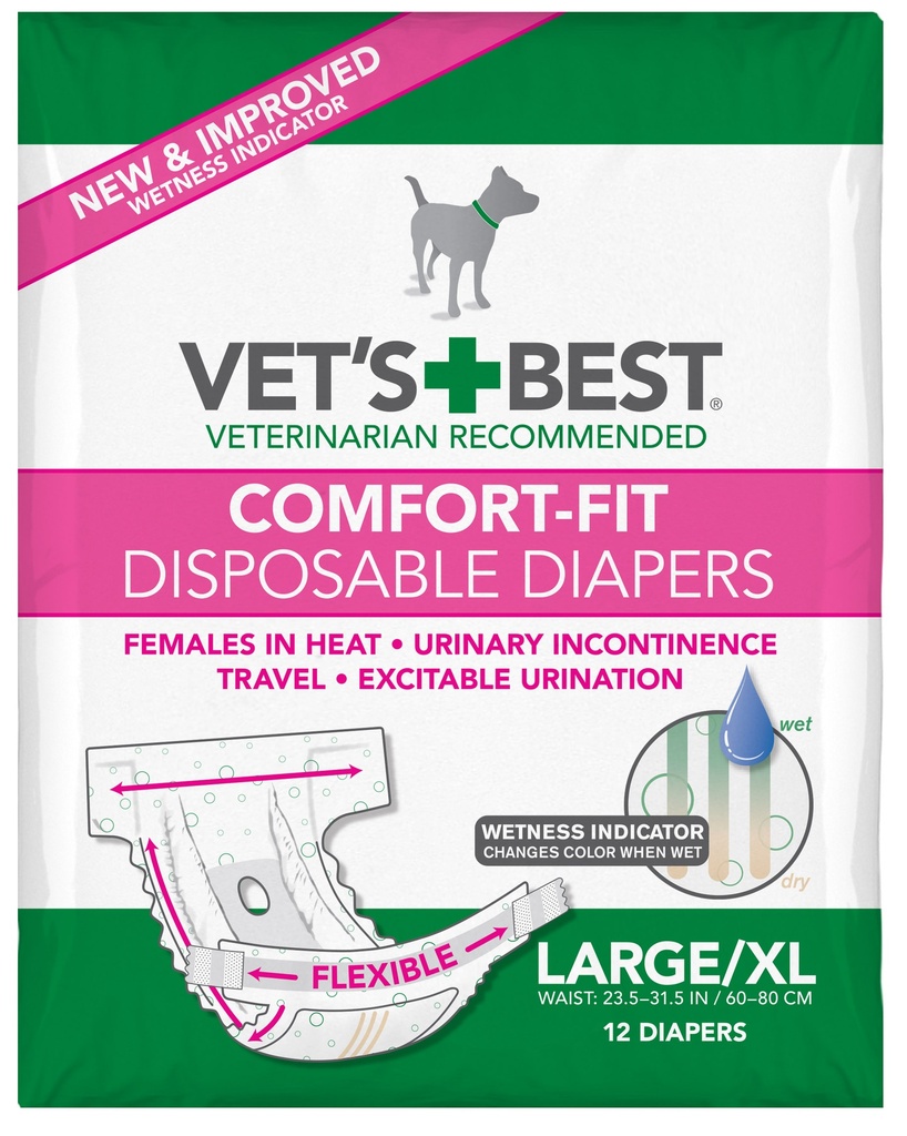 Vet's Best Comfort-Fit Disposable Diapers - Female Dog - Large/XL  (12 units)