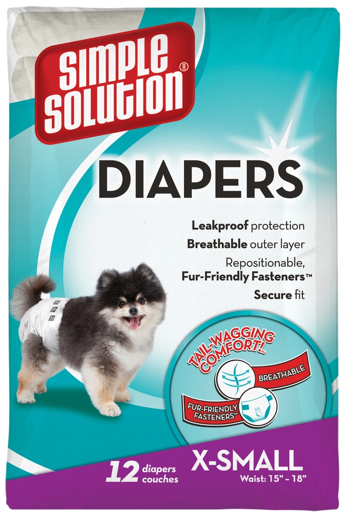 Disposal Diapers SS - FEMALE DOG - XS/TOY (<5kg / waist: 23-36cm) - 12 Diapers